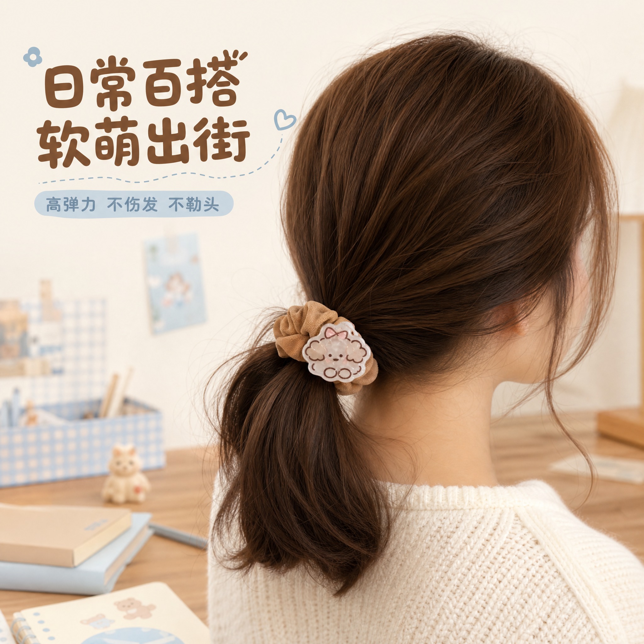 [主图-3] 使用场景展示 少女扎发佩戴效果 突出日常百搭与可… - 图片创意预览
