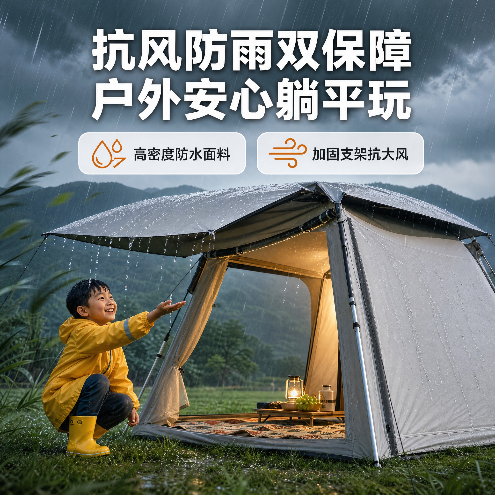 [主图-2] 主题：抗风防雨双性能卖点证明图。唯一任务：用可视… - 图片创意预览