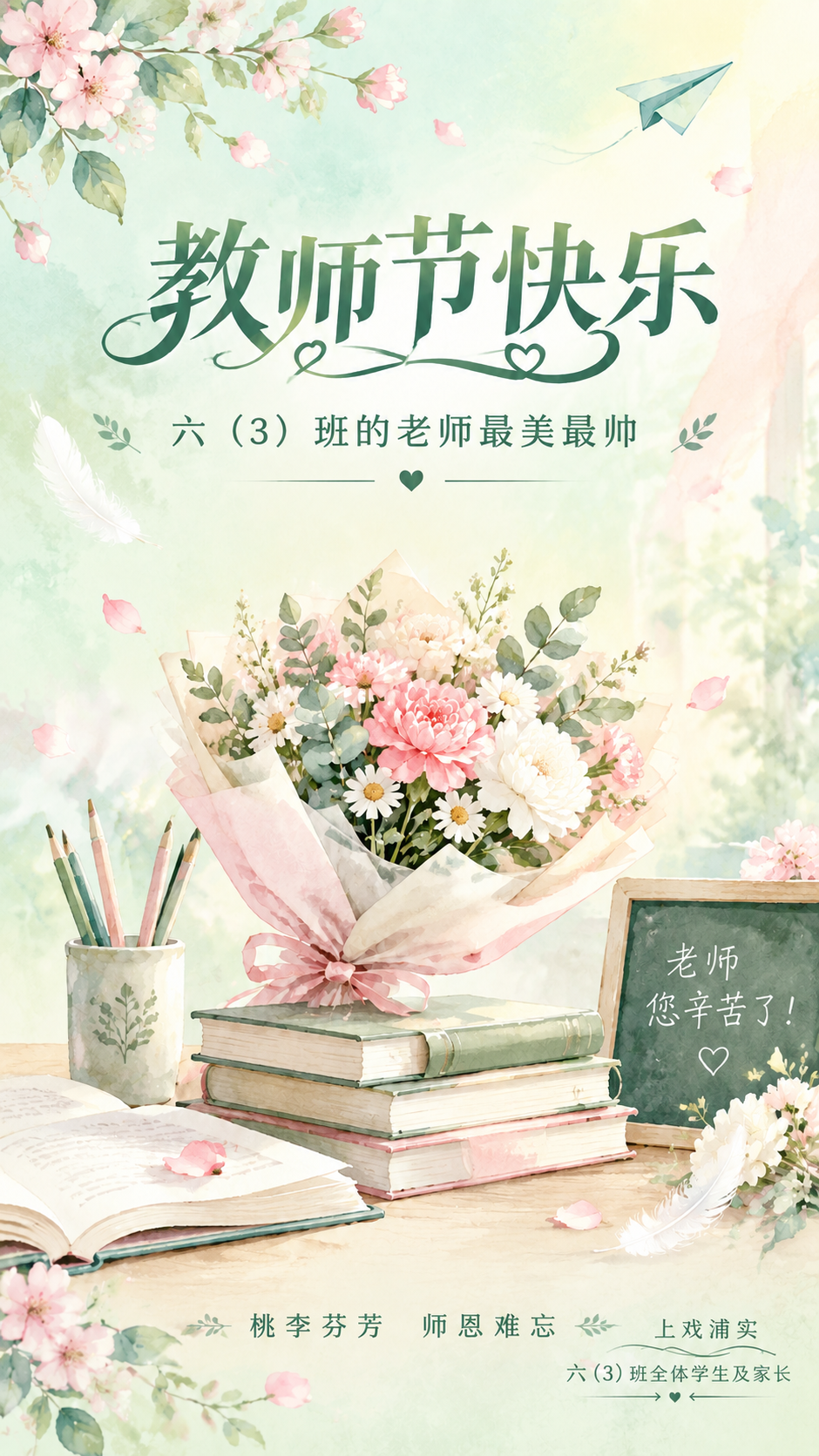 基于这张教师节海报进行修改：1. 去掉右下角的二维码占位方块，… - 图片创意预览