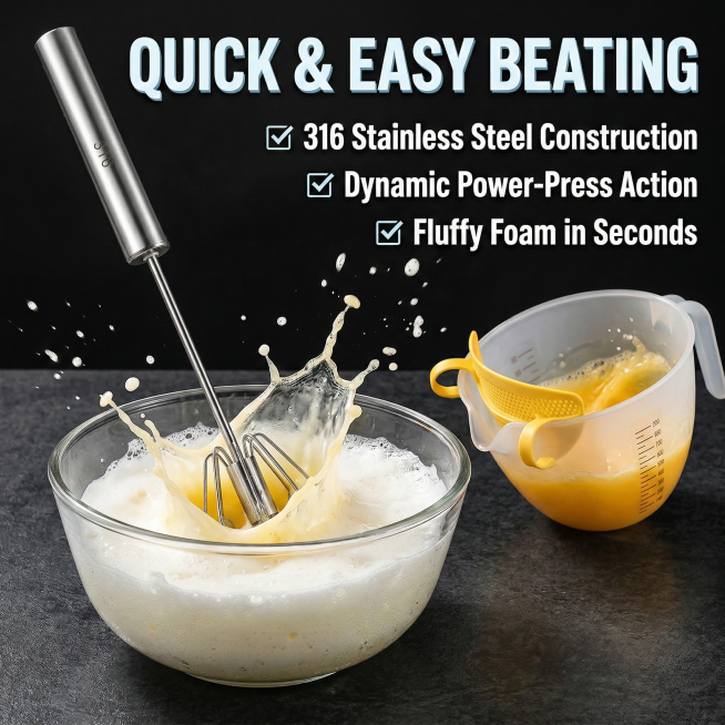 The egg beater is beating egg whites into fluffy foam quickly, with dynamic splashes of egg liquid a预览效果