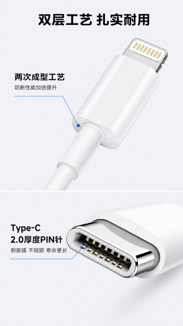 「图片1」加粗 OD3.61）插头采用品牌锌合金全包，防断头
2）插头镀金5U，抗氧化更耐用
3）芯片MOS管采用市场最高端的型号，最大可支持7A电流
4）两次成型，防断加倍
5）C头采用2.0厚度P预览效果