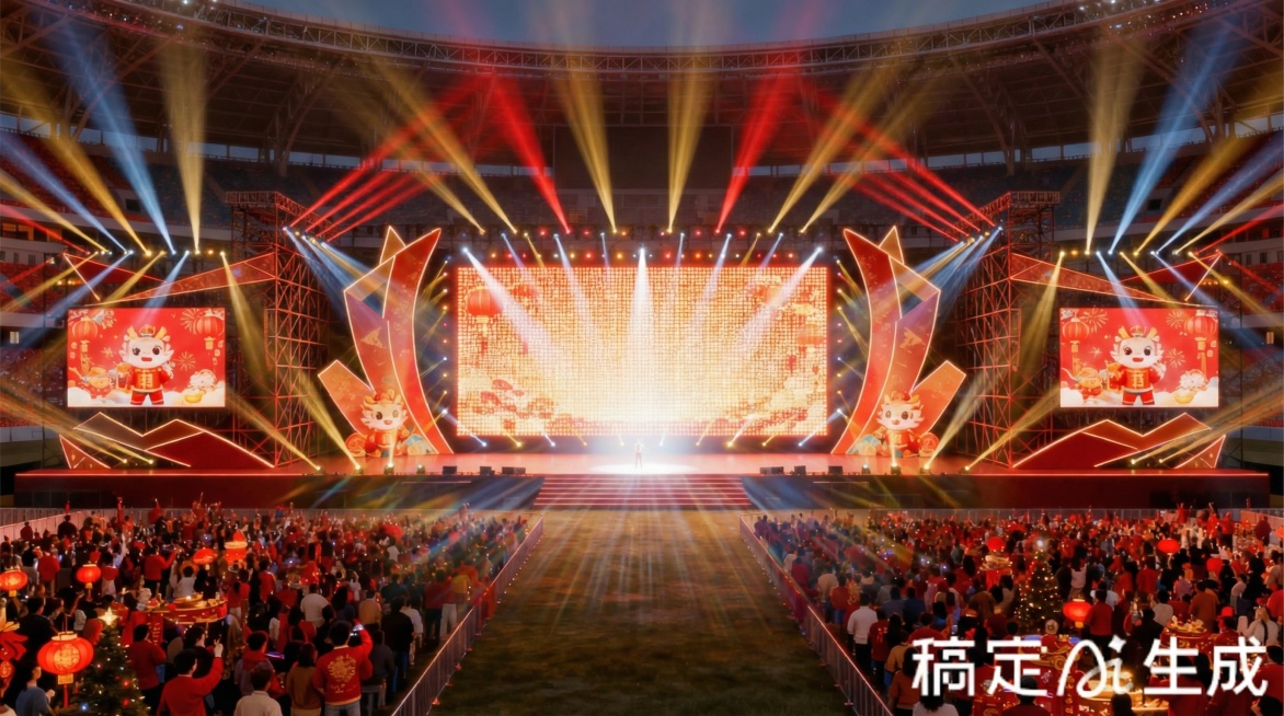 添加演唱会级丰富灯光效果，包括舞台上方的追光、光束灯、频闪灯，打造绚烂的舞台灯光氛围预览效果