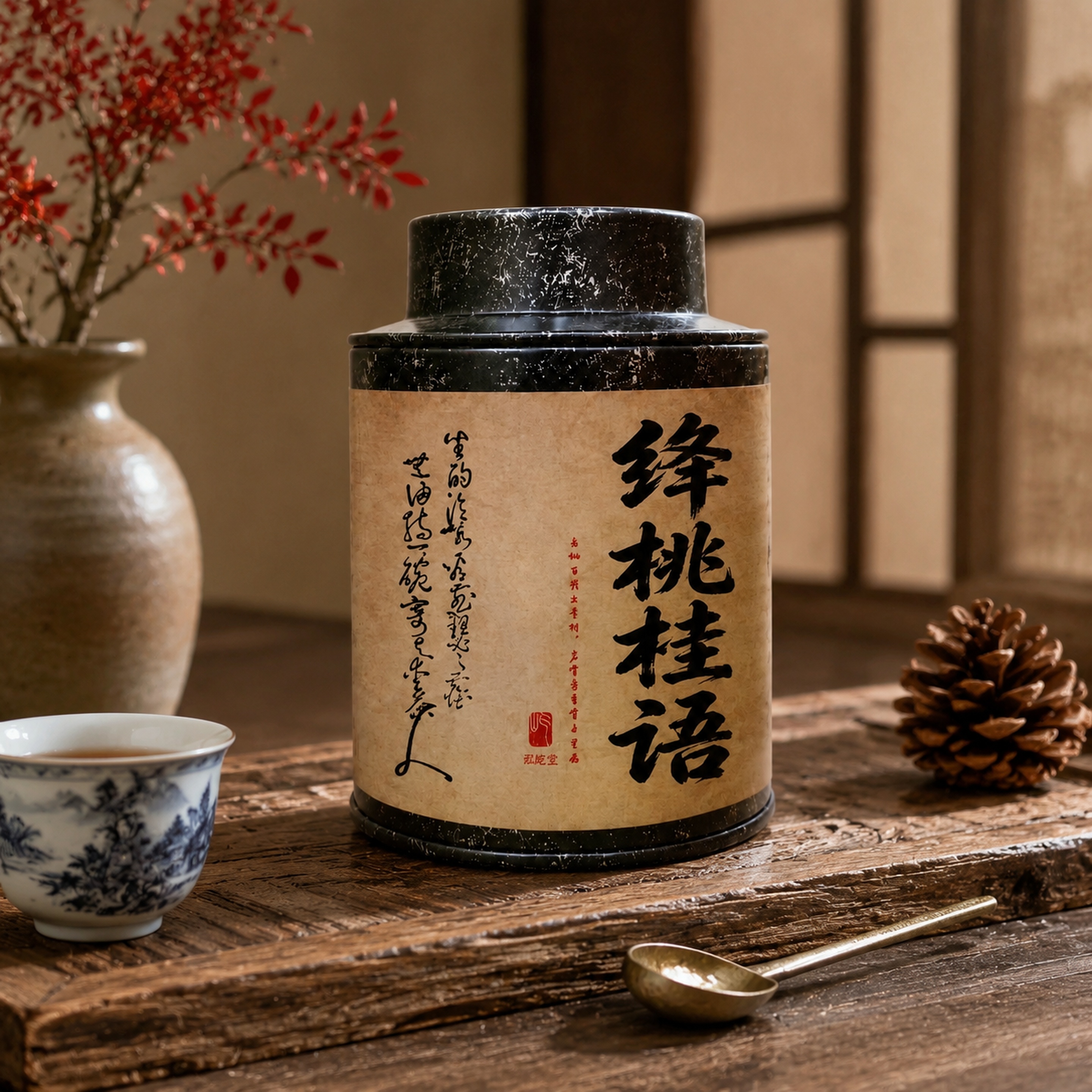 茶叶罐，严格参照上传产品图，完整保留所有可见组件、部件、轮廓形… - 图片创意预览