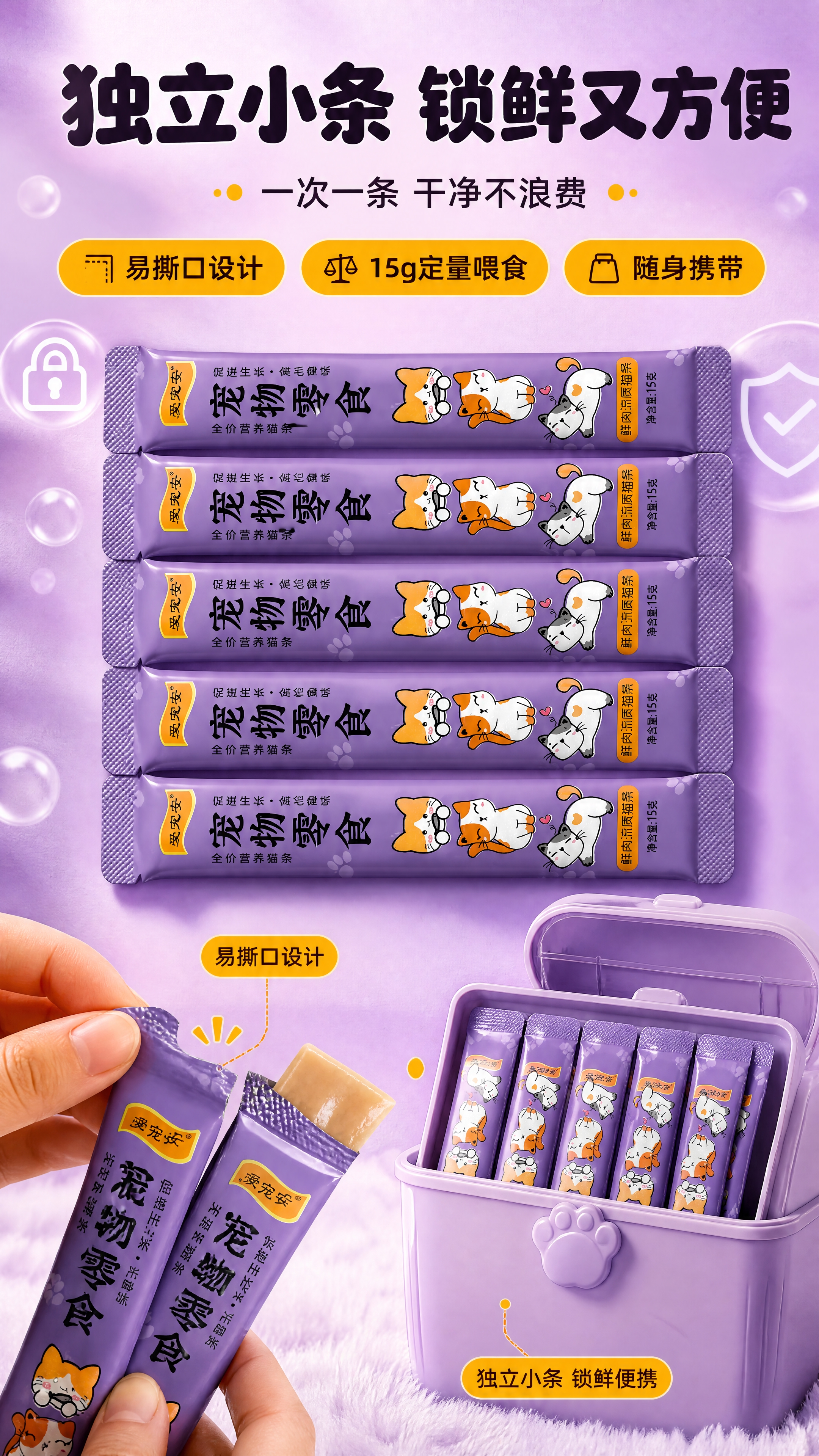 [商品] 使用【图1】爱宠安鲜肉流质猫条紫色包装；保留包装完整… - 图片创意预览