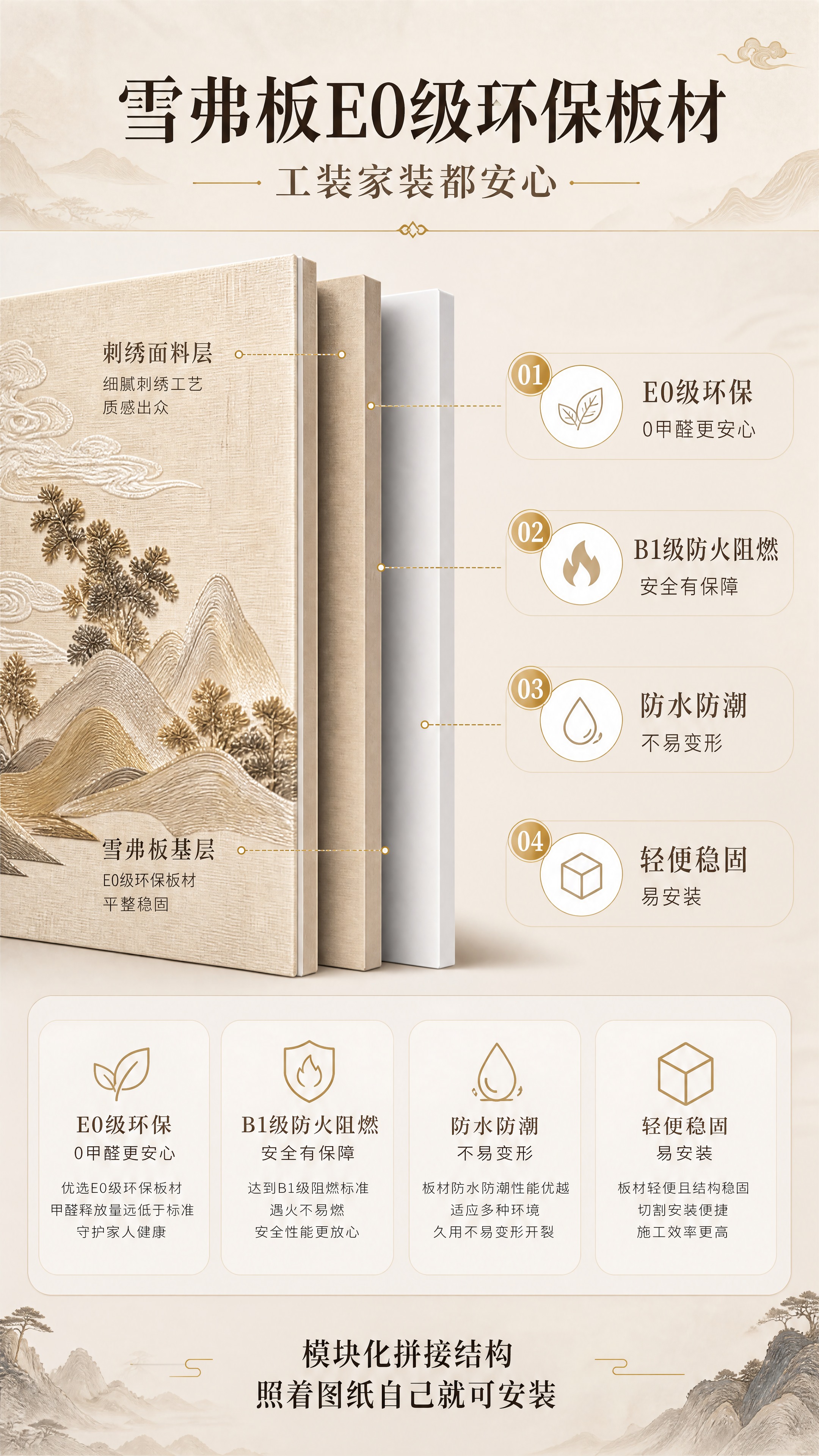 [商品] 使用【图1】锦云江山款刺绣硬包背景墙；保留刺绣图案与… - 图片创意预览