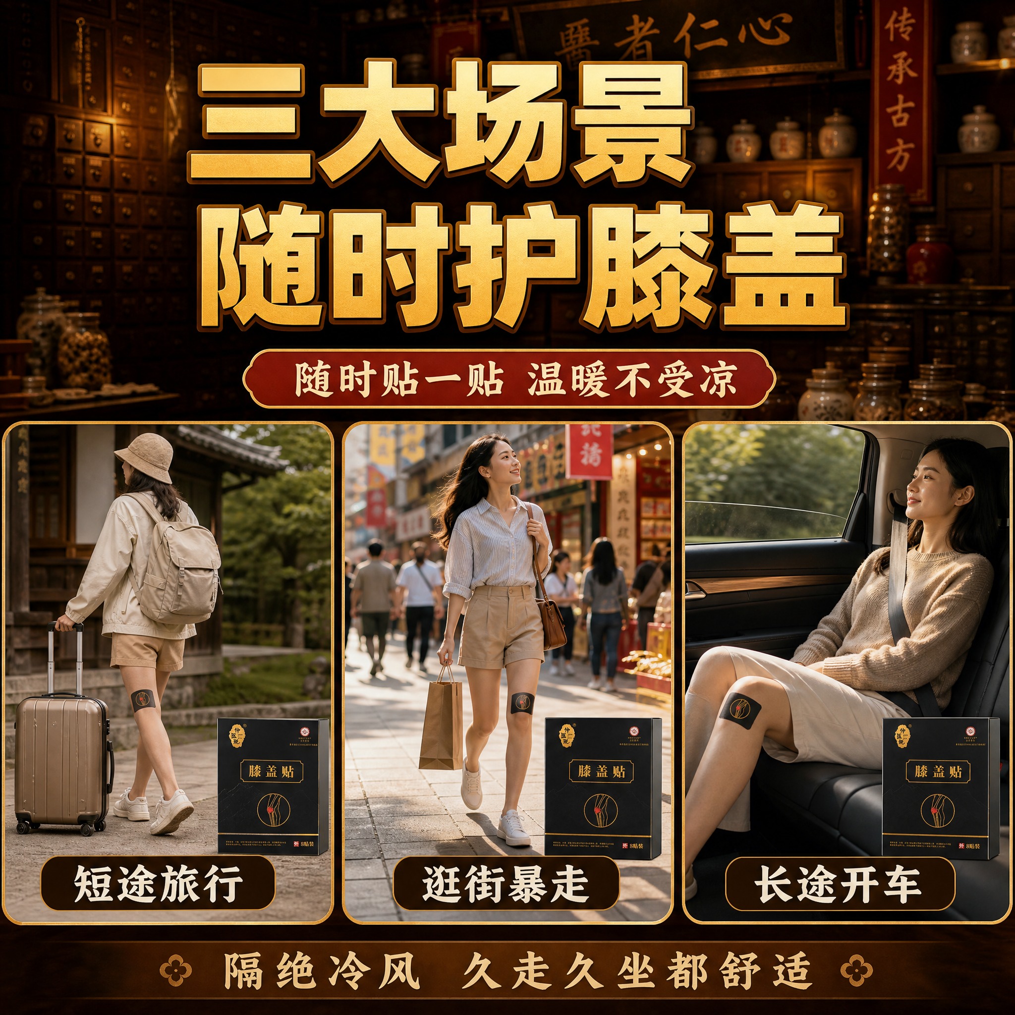 [主图-3] 多场景适用 主题：三大场景 随身护膝盖。 [统一… - 图片创意预览