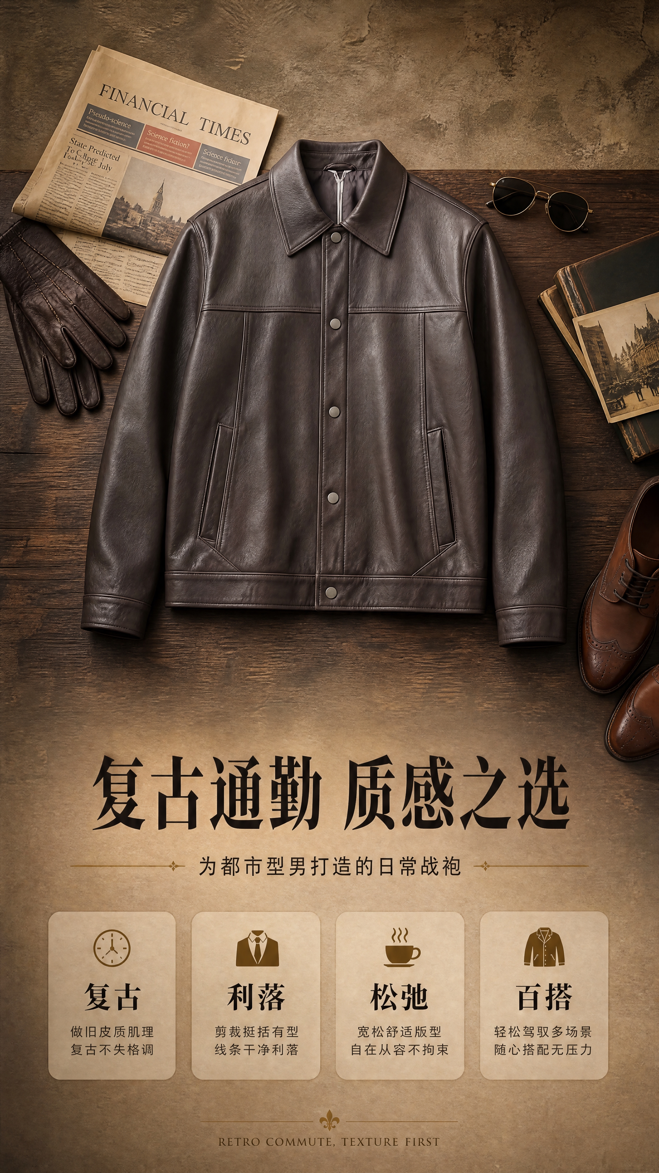 [商品] 使用【图1】深棕色翻领PU皮夹克；商品处理：保留翻领… - 图片创意预览