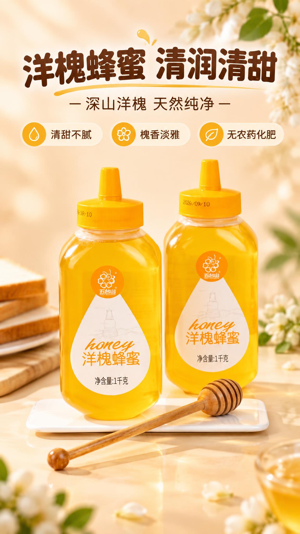 [商品] 使用【图3】两瓶洋槐蜂蜜并排立放场景；保留两瓶浅金黄… - 图片创意预览