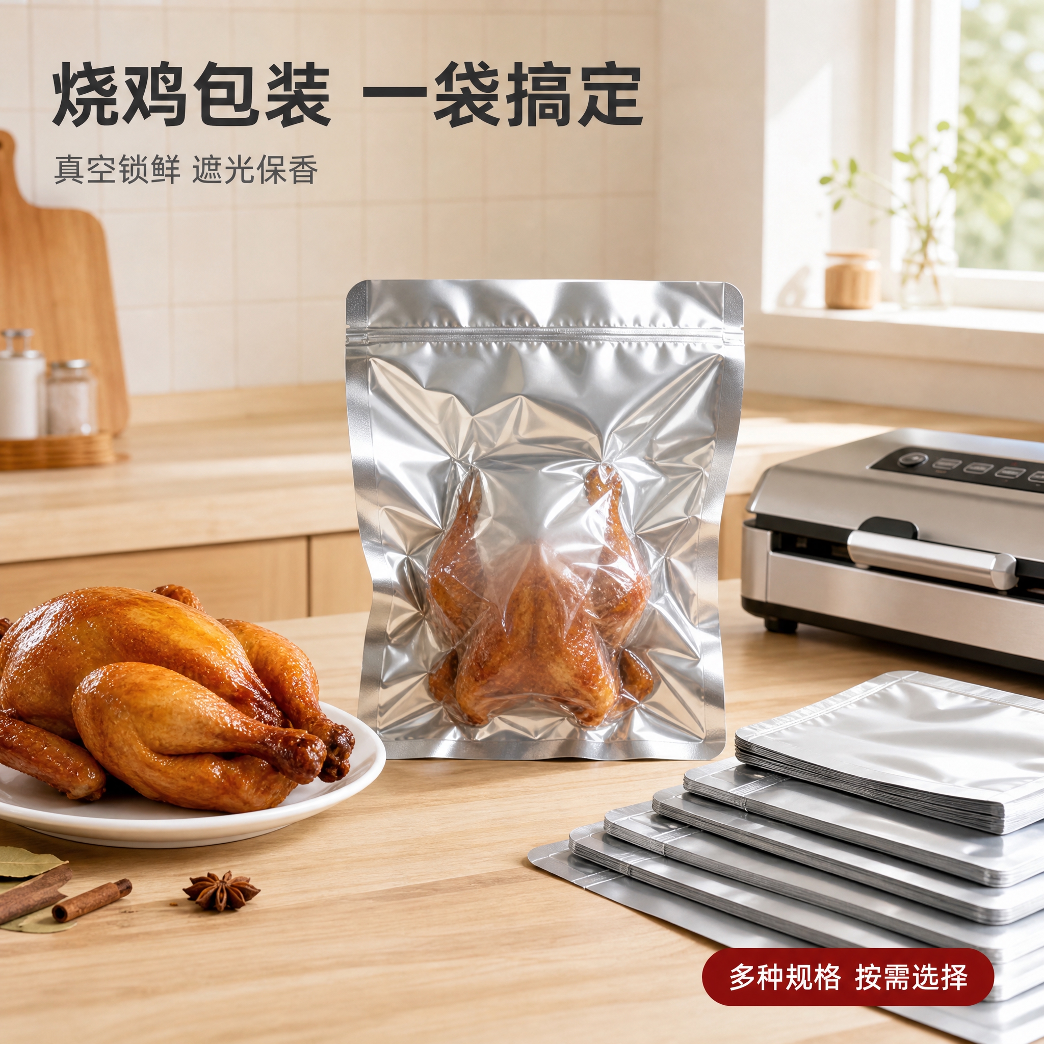 [主图-4] 主题：真实使用场景——厨房/熟食店中的烧鸡包装使… - 图片创意预览
