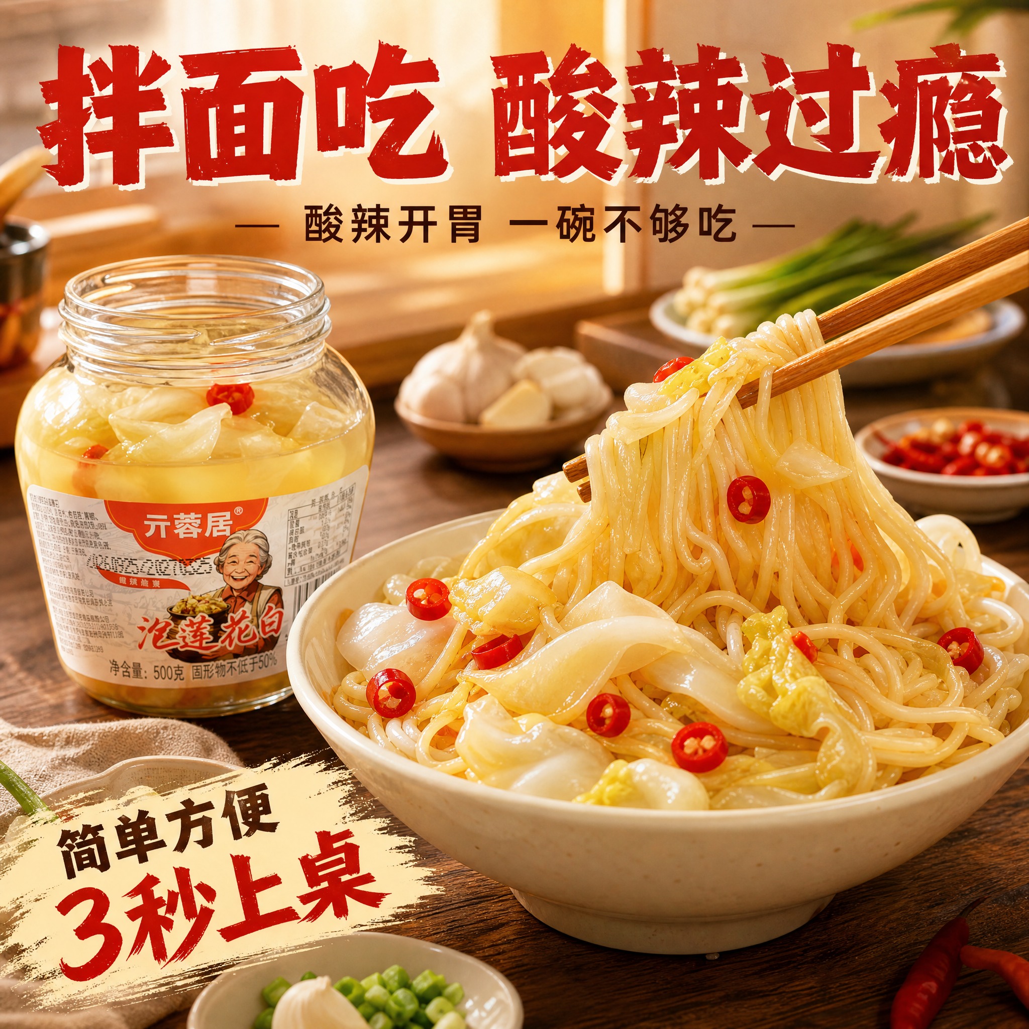 [主图-4] 拌面场景 酸辣泡菜拌面 美味吃法展示 [统一基调… - 图片创意预览