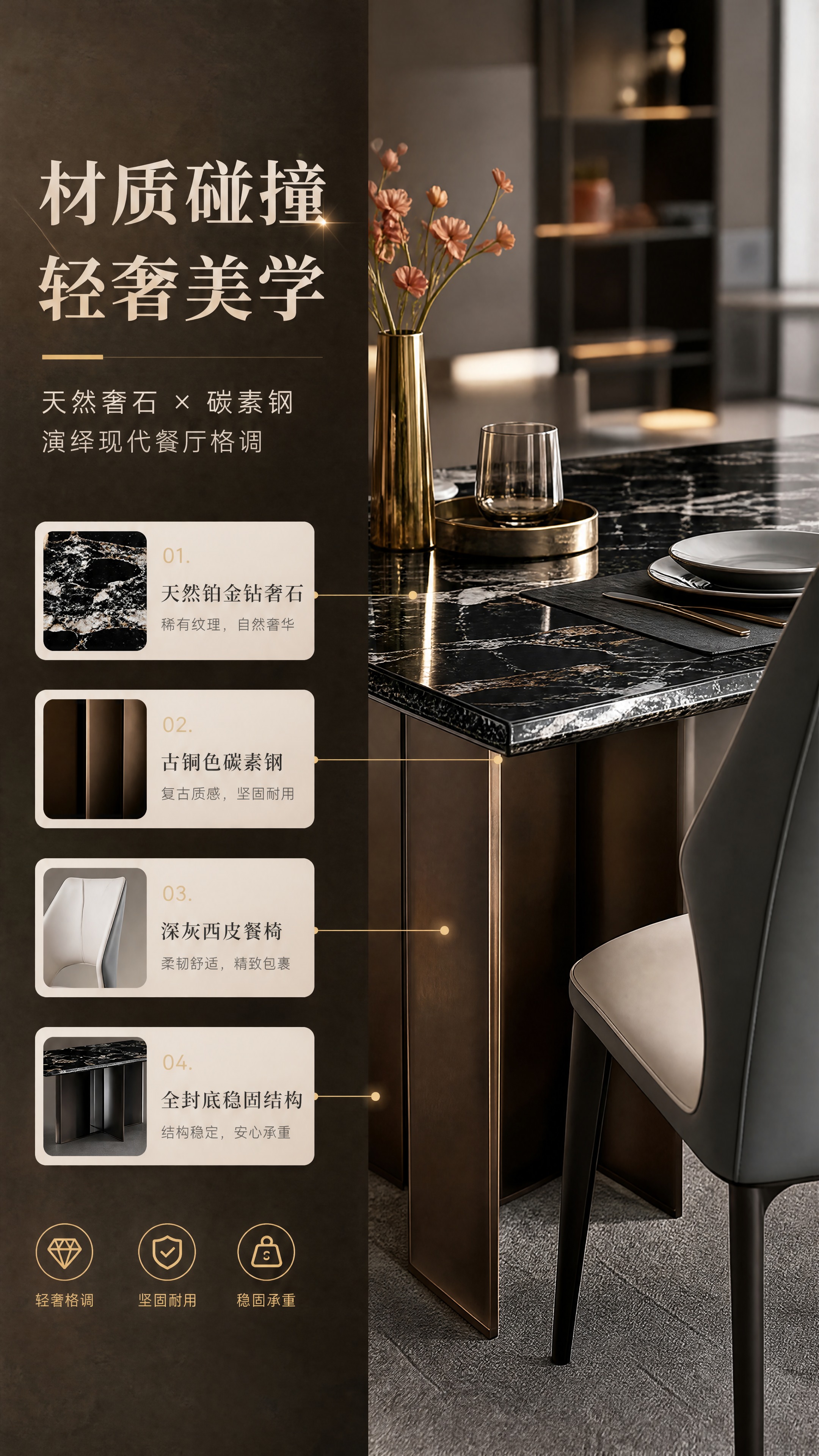 [商品] 使用【图1】天然奢石铂金钻餐桌和【图2】深灰碳素钢西… - 图片创意预览