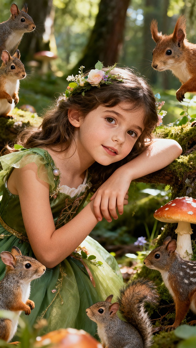 童话造梦者派对，童话风，森林动物，户外，生机勃勃，富士滤镜，欧美漂亮小女孩，半身图，露出手臂，唯美，派对，热闹，大师级拍摄