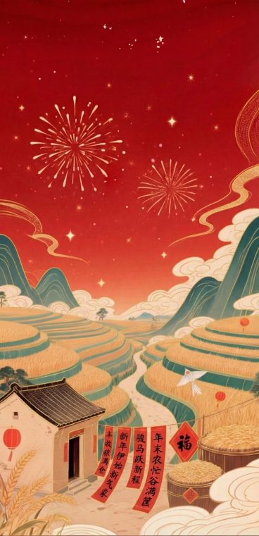 暖金柿红交织，星光点缀，添加金线钩边预览效果