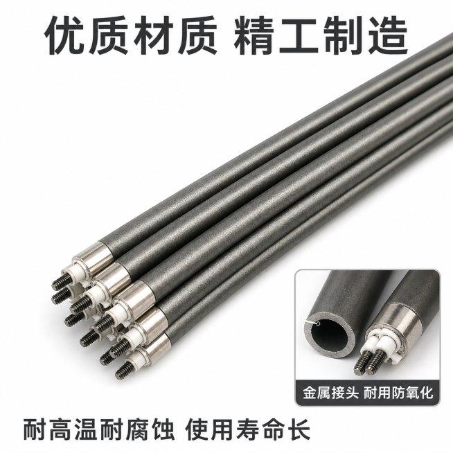 [主图-3] 热流道模具发热管材质工艺细节展示。
[氛围风格] 工业质感，真实清晰。
[画质] 商业摄影质感，微距清晰，细节锐利。
[元素] 保持热流道模具发热管外观，物理结构，材质质感，颜色与输入产预览效果