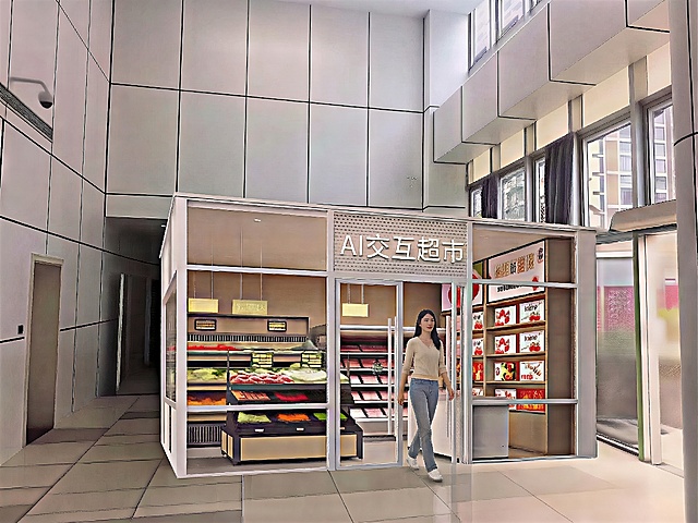 保留图片所有场景、超市陈设、文字、尺寸、清晰度不变，仅调整女生的五官和肢体，使其自然协调，女生穿着、动作状态、整体位置均不改动，其余内容保持原样
