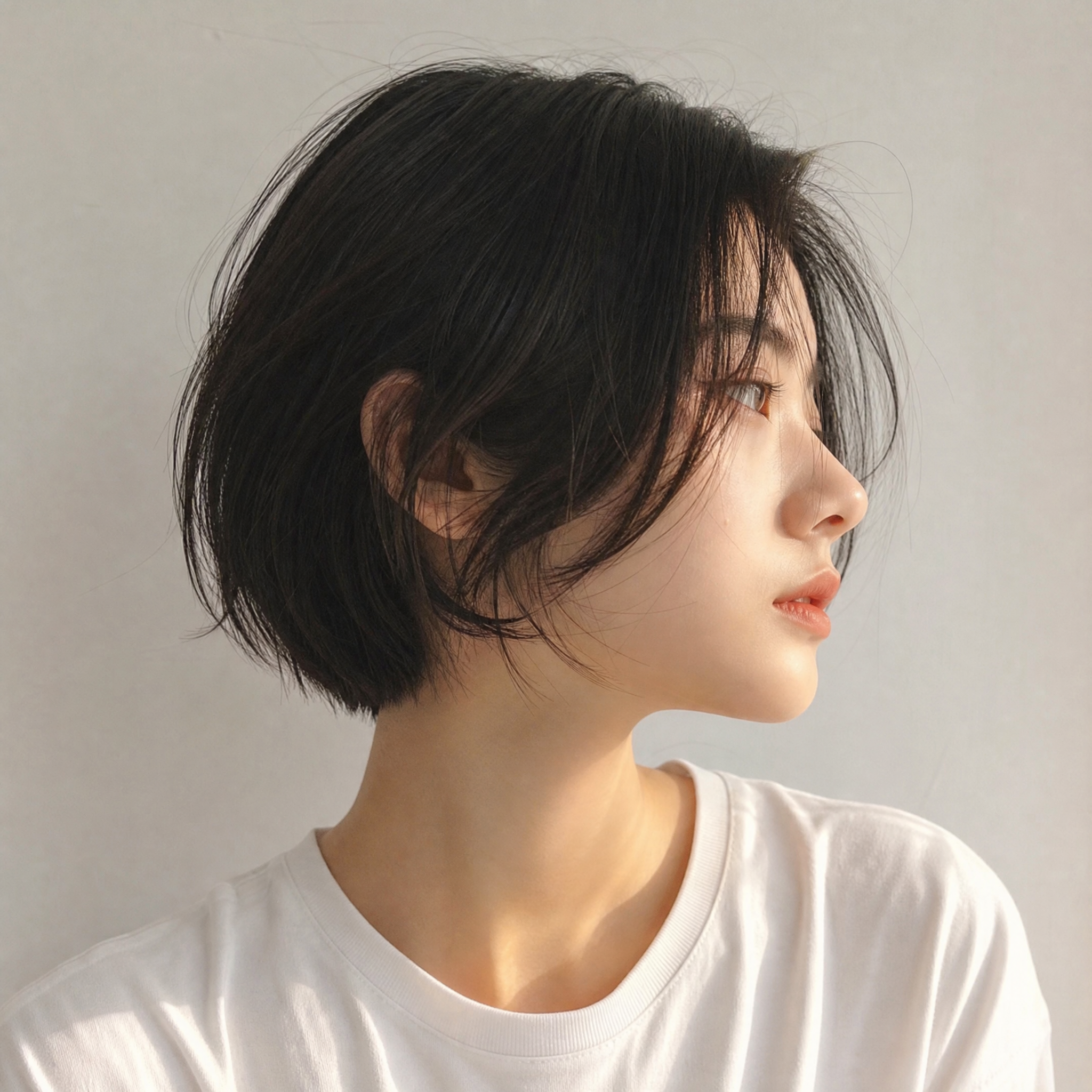 ins简约风单人女生头像，短发女生，穿着白色T恤，在白色背景前… - 图片创意预览