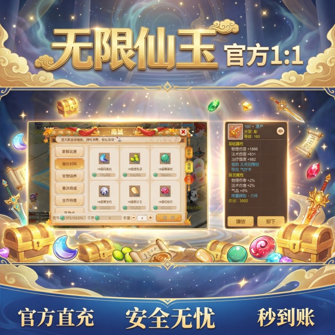 梦幻手游引流主图，标注无限仙玉，官方1：1。尽可能的用上这两张图预览效果