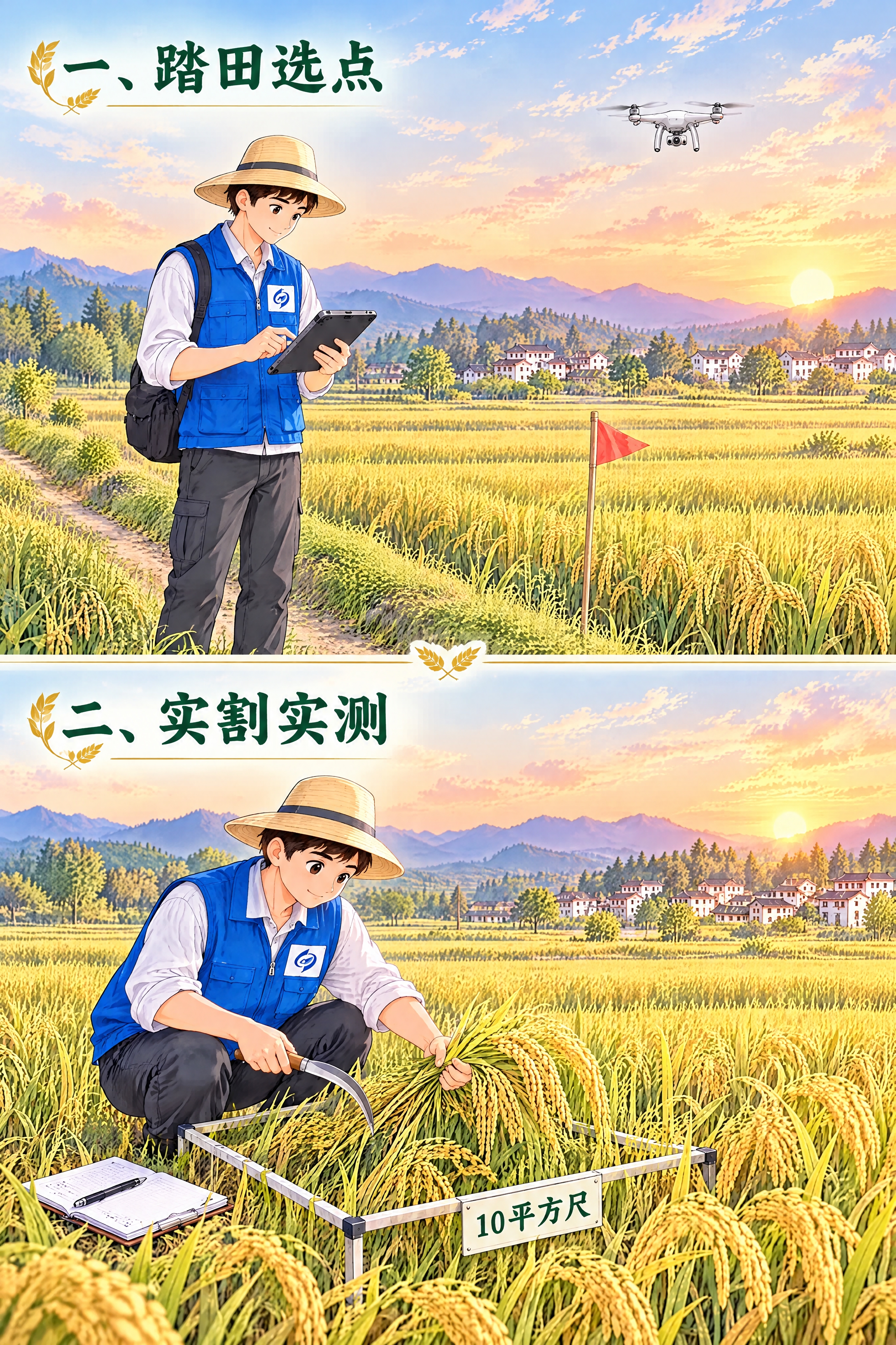 竖版长图，写实卡通漫画风格，线条简洁、色彩淡雅，与中秋丰收系列… - 图片创意预览