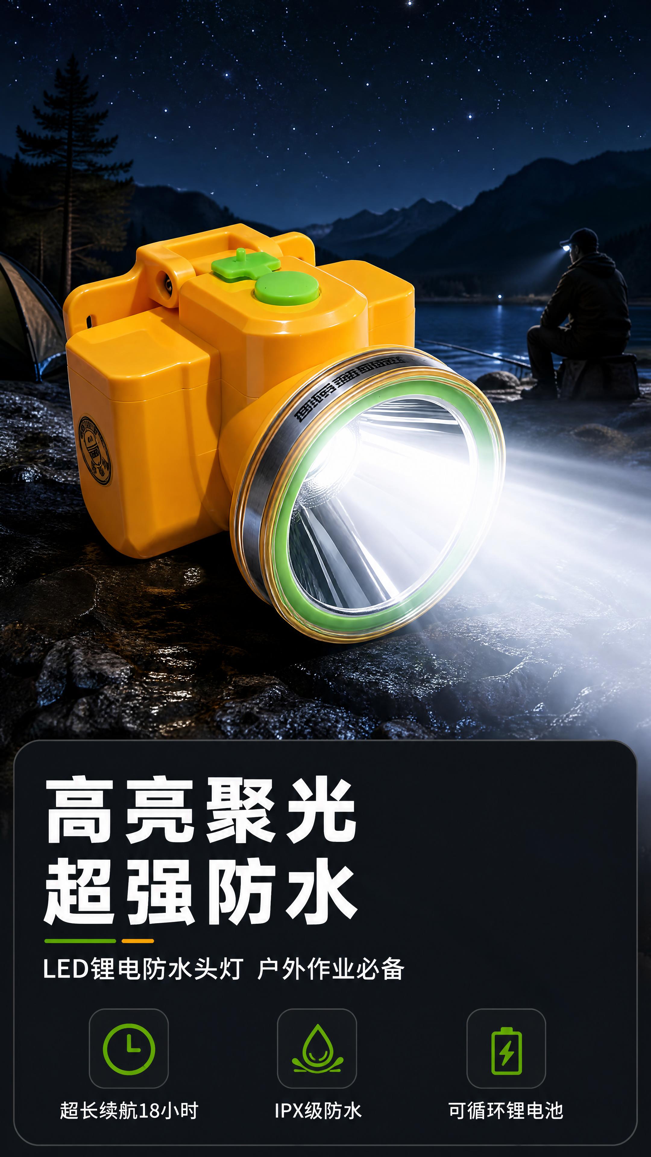 [商品] 使用【图3】橙黄色LED锂电防水头灯正面斜视图；保留… - 图片创意预览