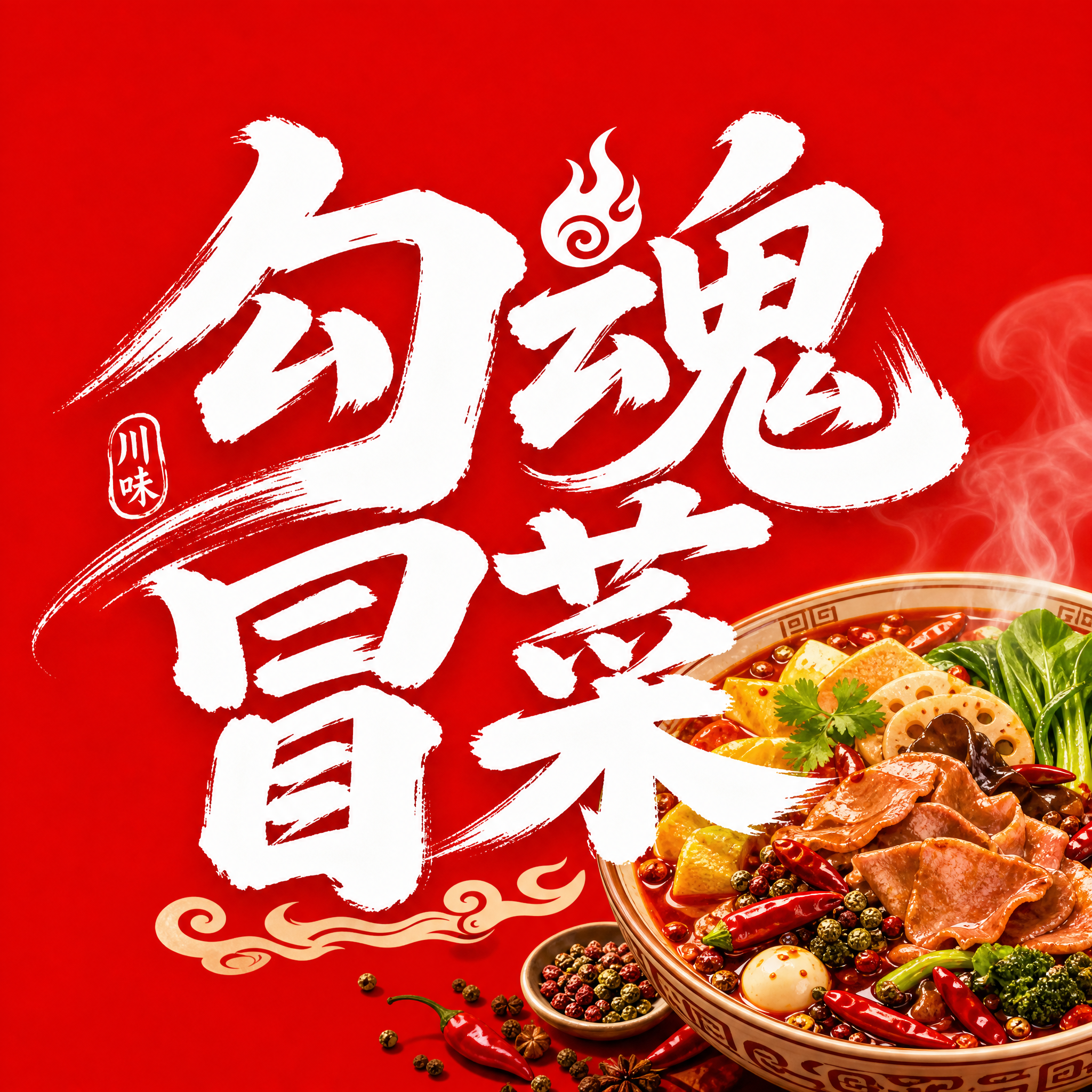 外卖平台logo设计，正方形构图，红色纯色背景，白色艺术字体文… - 图片创意预览