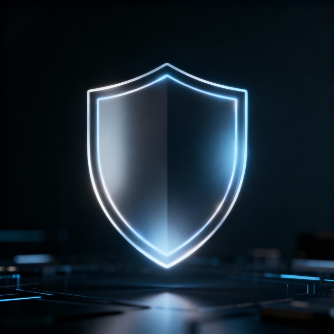 Abstract crypto protection background, shield-shaped light patterns, dark tech environment, trust an预览效果
