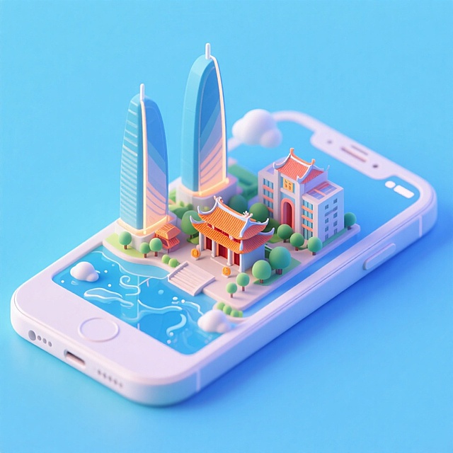 软3D风微缩城市，融合现代高楼与传统建筑，呈现科技与文化的梦幻交融，清新柔和色调传递未来感与舒适感。