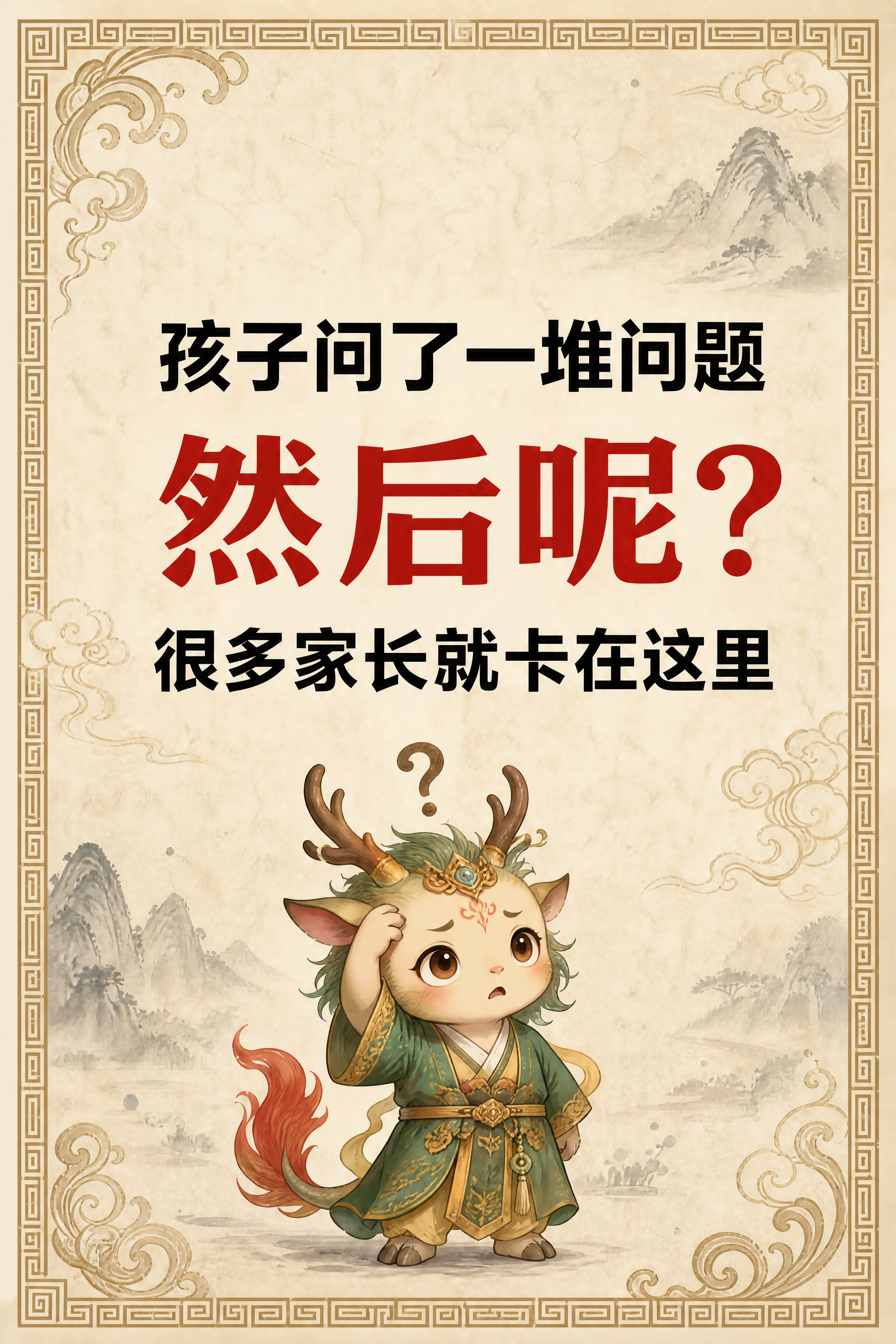 小红书笔记内页，国风山海经风格，米黄色宣纸纹理背景、回纹边框、… - 图片创意预览