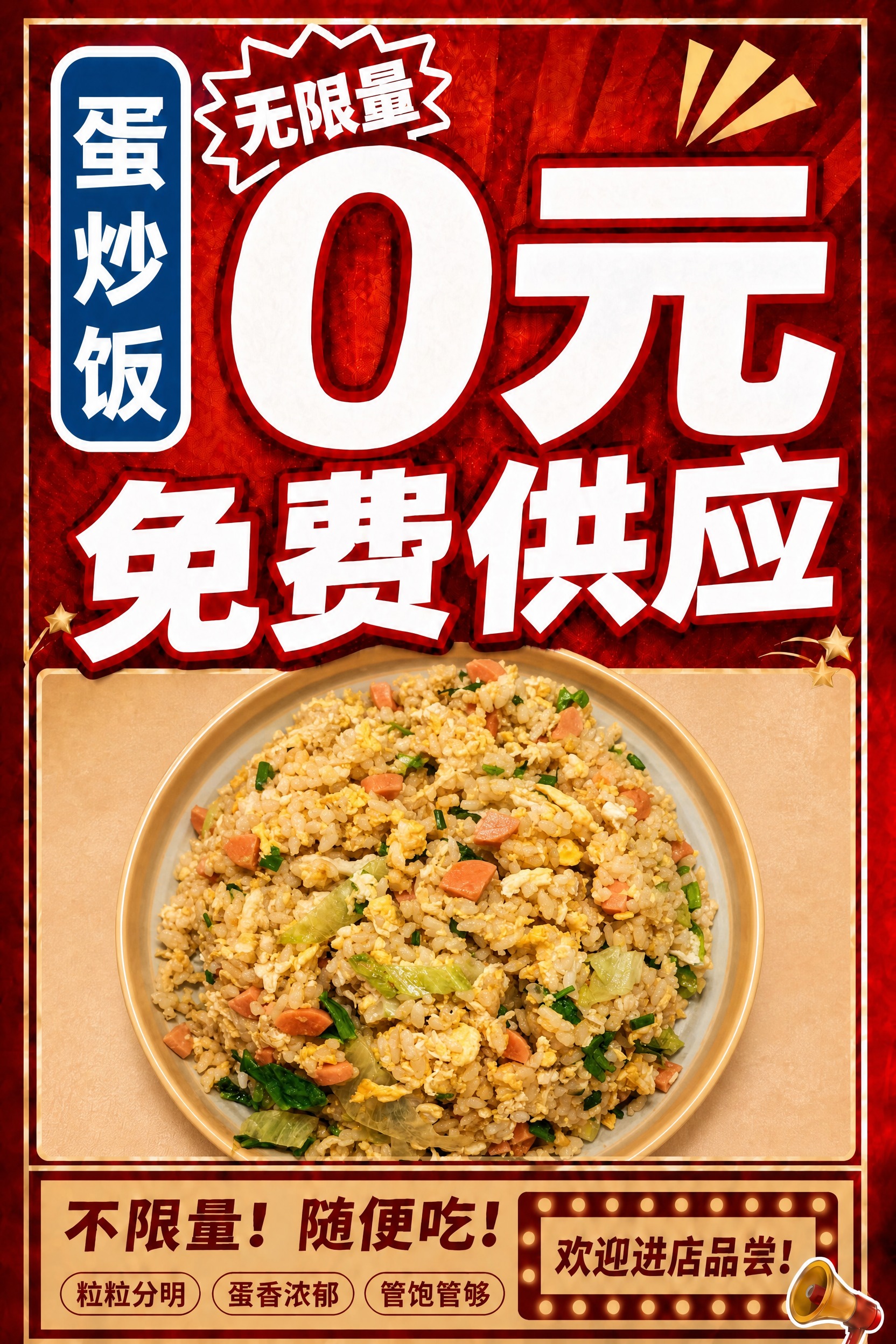 基于第一张蛋炒饭海报修改中间的蛋炒饭大图，参考第二张上传图片中… - 图片创意预览