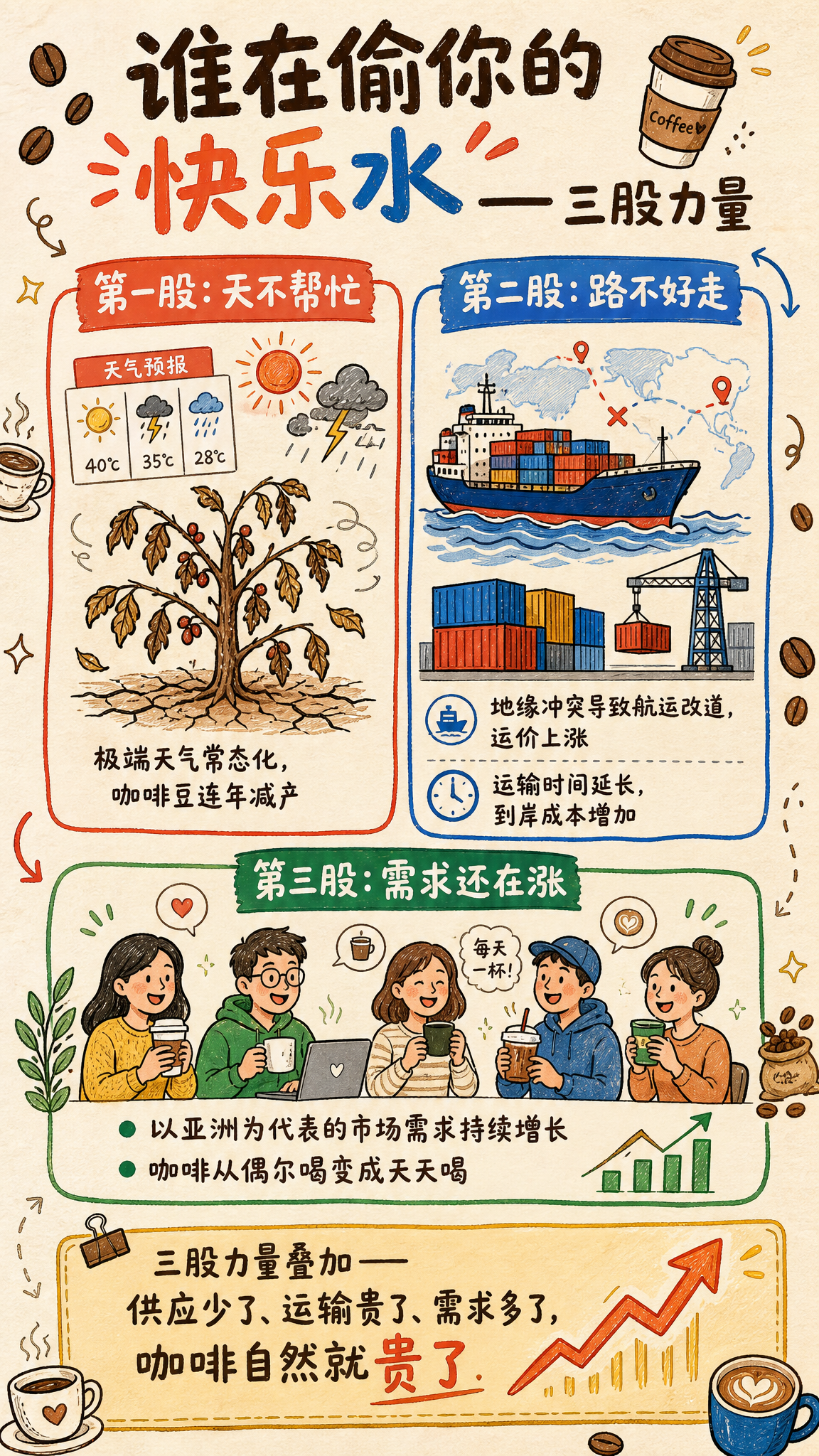 手绘信息图风格竖版插画，背景浅米色带纸纹质感。顶部大标题文字"… - 图片创意预览