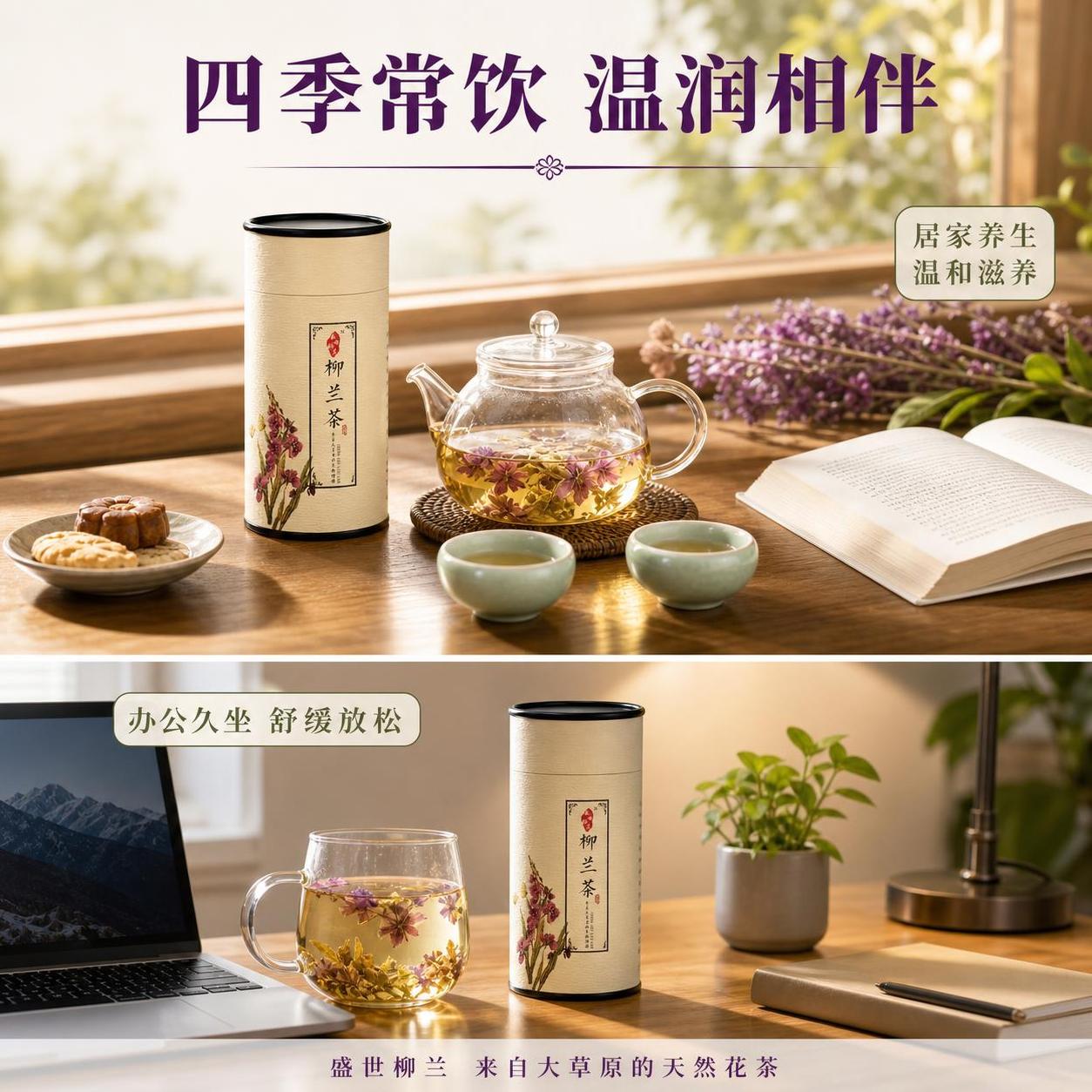 [主图-4 重制] 柳兰花茶日常饮用场景图，去掉礼盒送礼部分，… - 图片创意预览