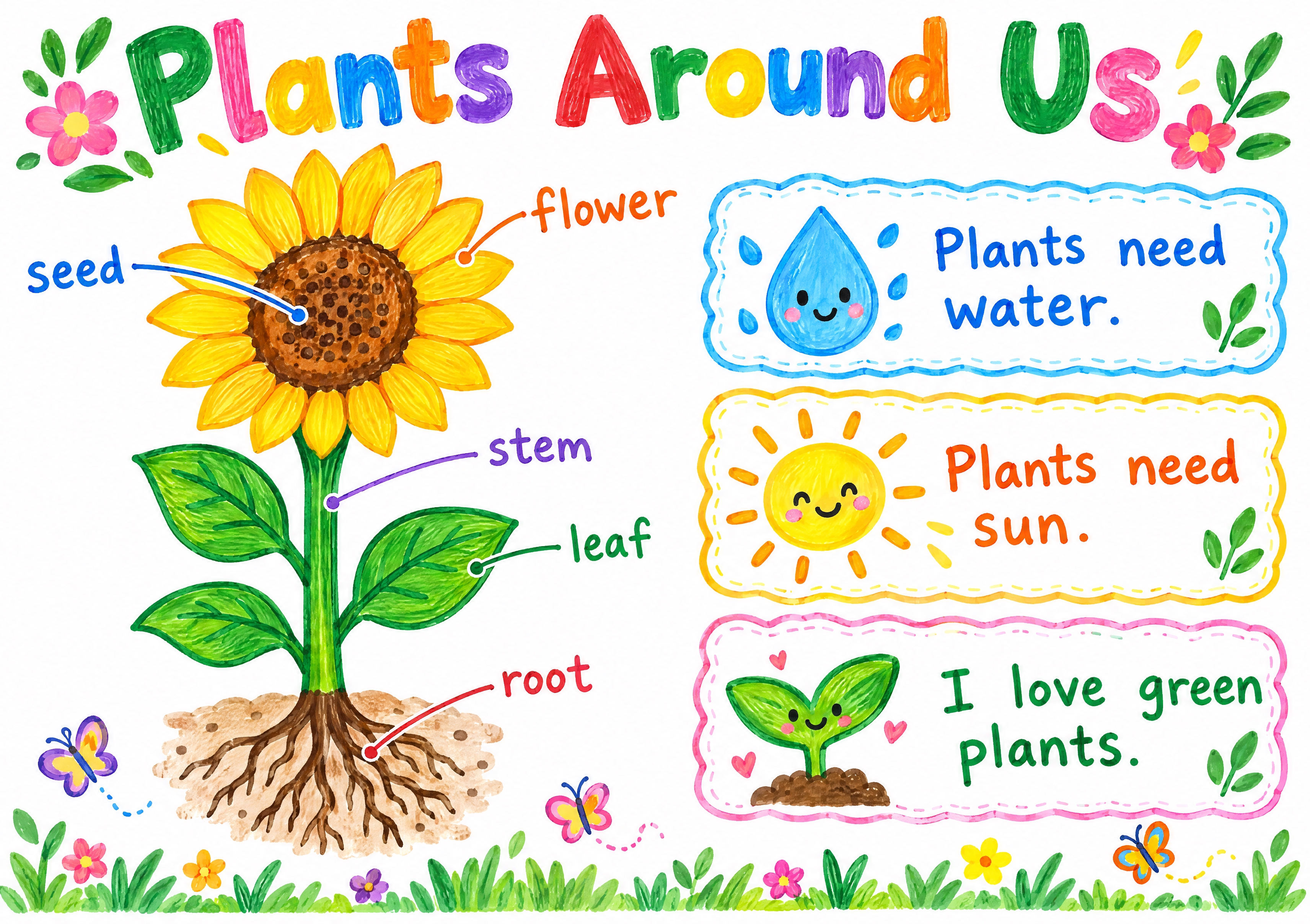 A4横版英语手抄报，主题"Plants Around Us 我… - 图片创意预览