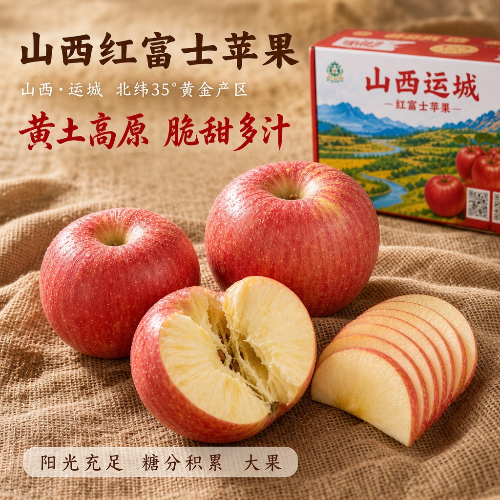 [主图-4] 编织麻布自然文艺主题，山西运城红富士苹果京东电商… - 图片创意预览