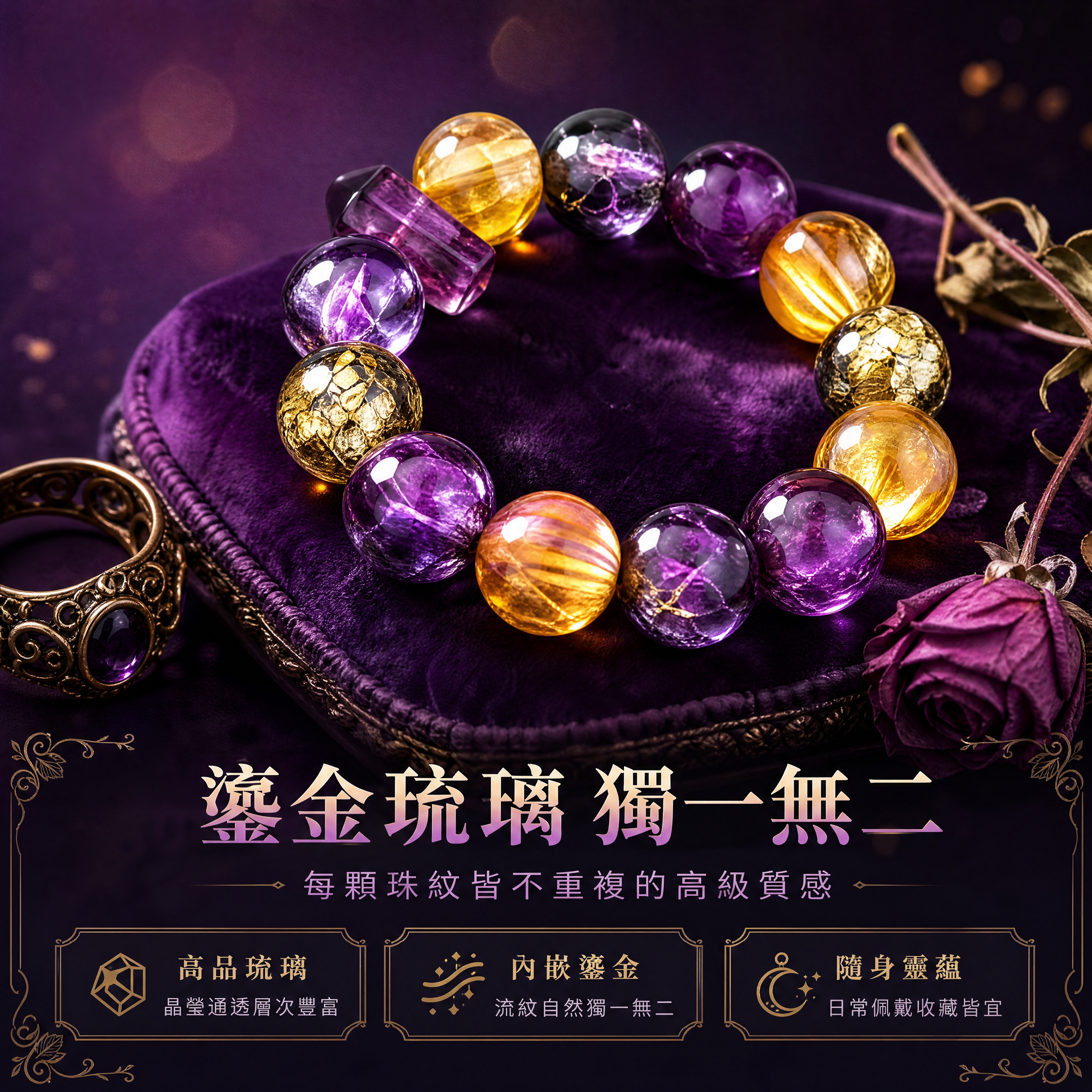 [商品] 使用【圖1】幽帷紫闕紫金幽紫琉璃手串；保留圓珠造型、… - 图片创意预览