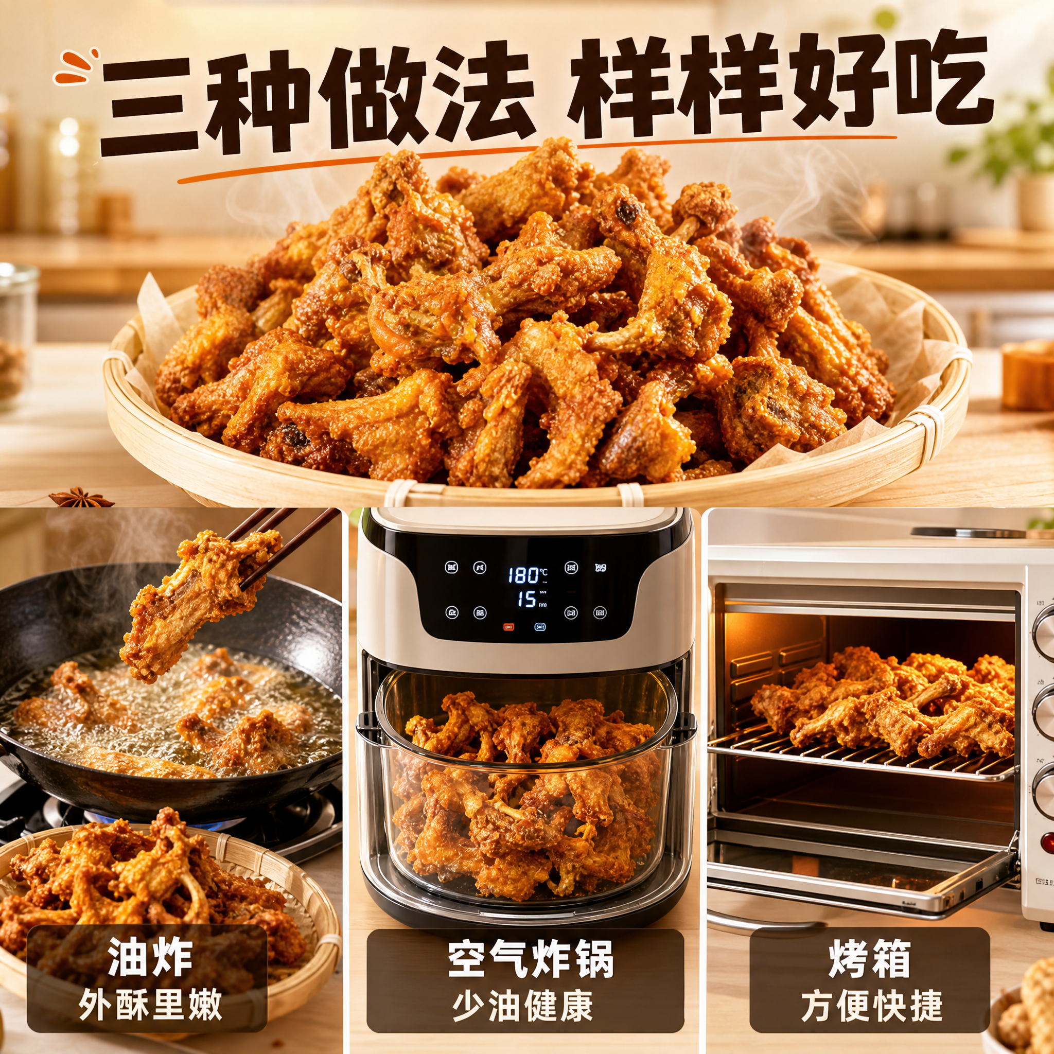[主图-4] 制作工艺与烹饪方式图，展示香酥鸡架的三种制作方法… - 图片创意预览