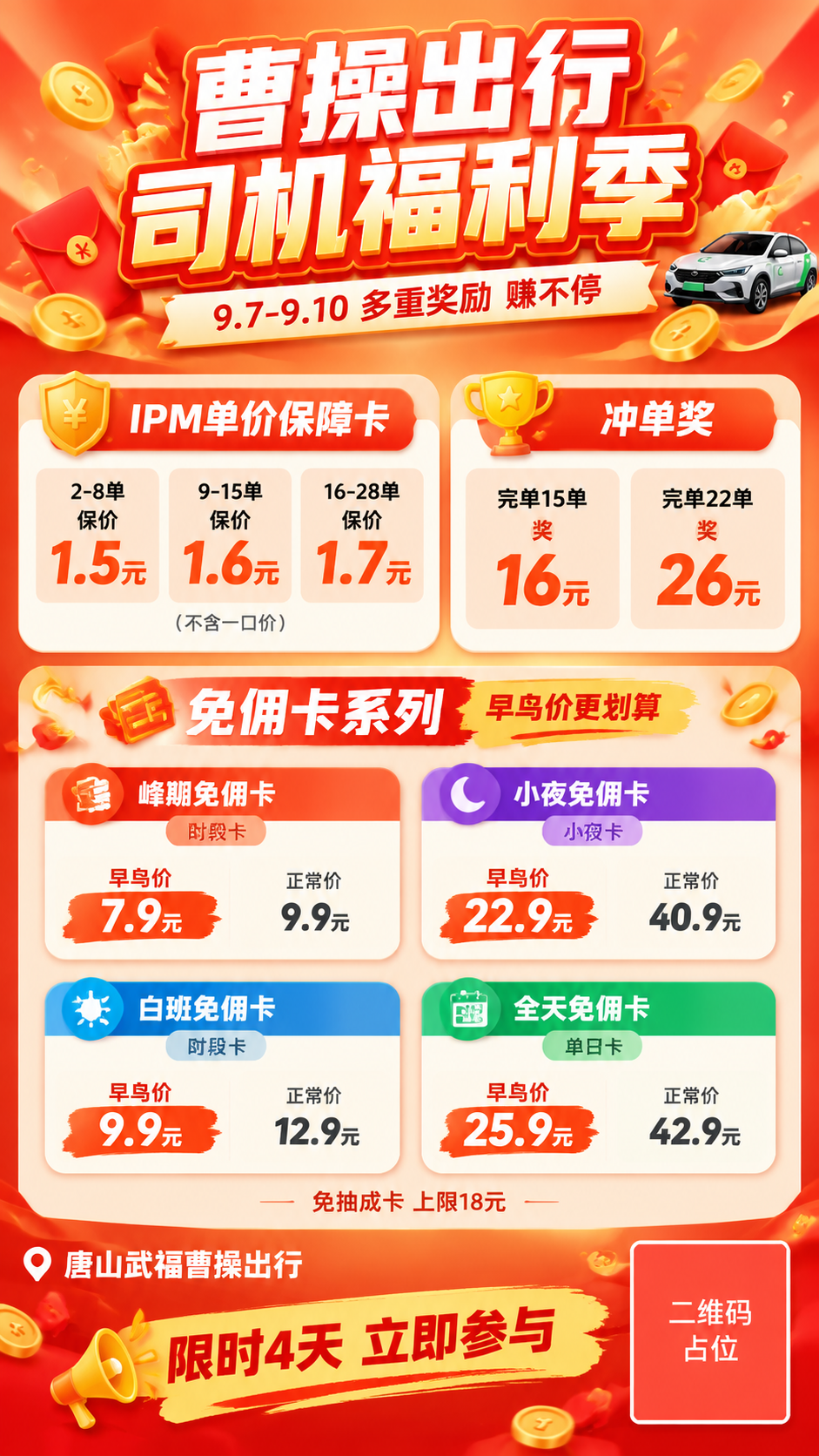 一张竖版9:16的司机福利活动海报，活力橙红促销风格，版式精美… - 图片创意预览