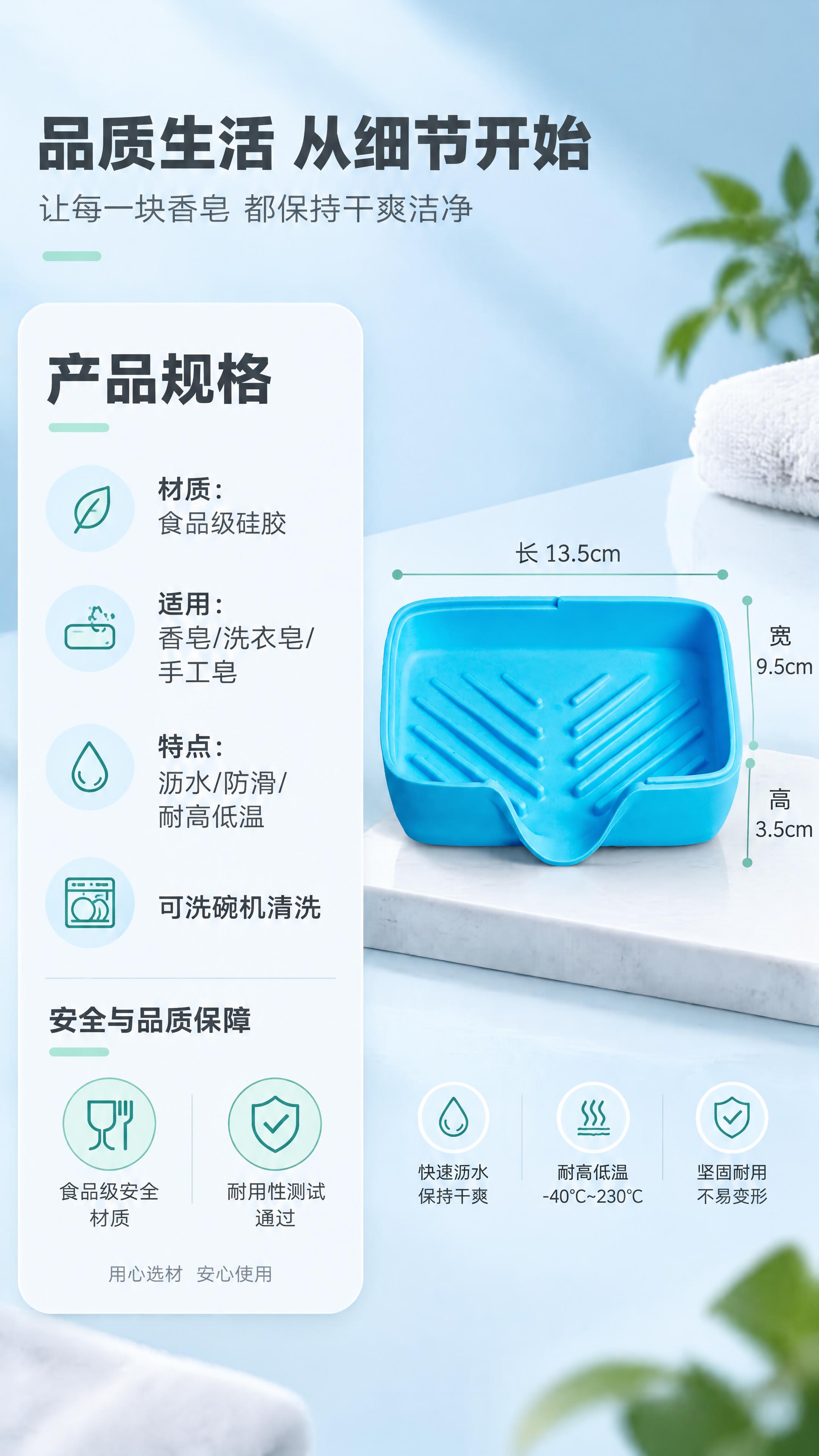 [商品] 使用【图1】蓝色硅胶香皂盒；保留结构、颜色和材质；产… - 图片创意预览