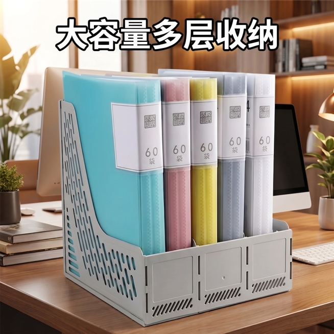 将图片上所有英文替换为中文，原标题Large Capacity & Multi-layer Storage替换为大容量多层收纳，POCKETS改为袋，保持字体、排版和颜色不变，画面内容整体保持不变。预览效果
