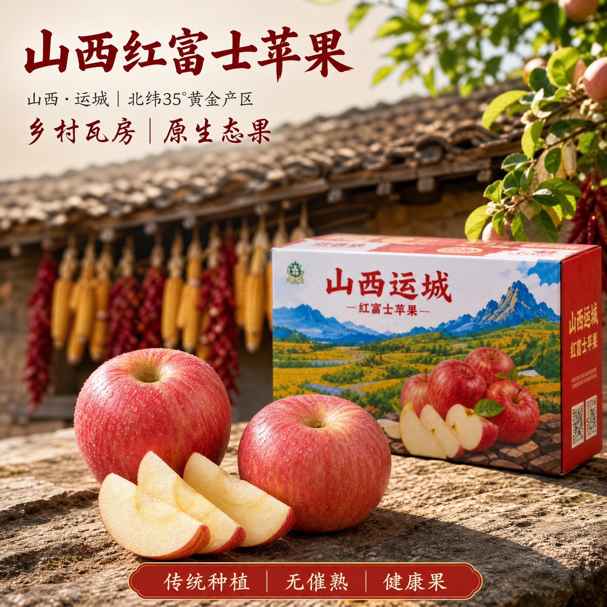京东电商主图，800×800像素，1:1比例，山西运城红富士苹… - 图片创意预览