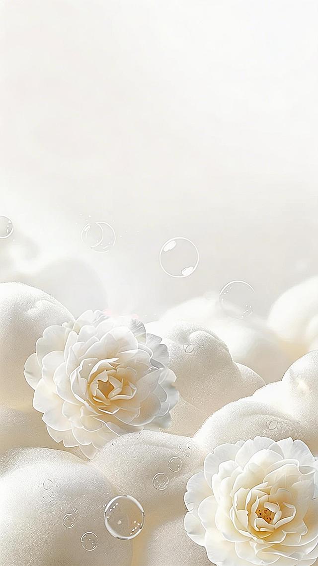 消除图片上所有的花瓣水印，保持原图背景、花朵和气泡的细节和风格不变，维持整体干净统一