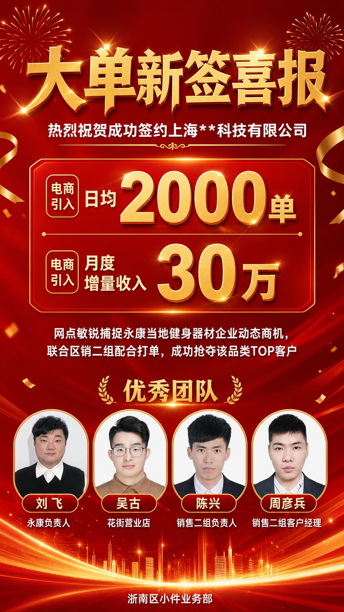 一张竖版9:16的大单新签喜报海报，红色喜庆商务风格，整体以大… - 图片创意预览