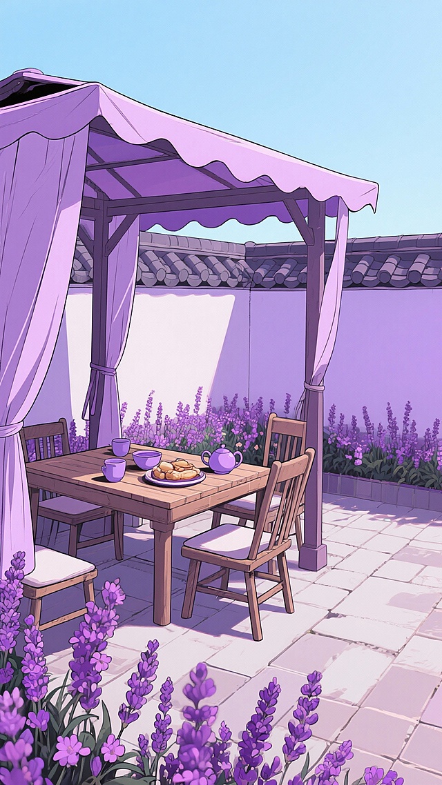 二次元，古风，浅紫色庭院，生成10张