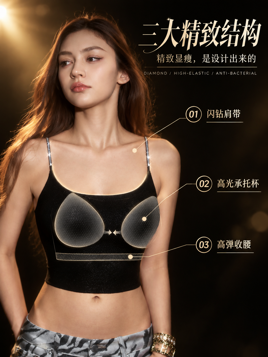 [商品] 使用【图1】黑色闪钻吊带结构标注图；商品处理：保留闪… - 图片创意预览