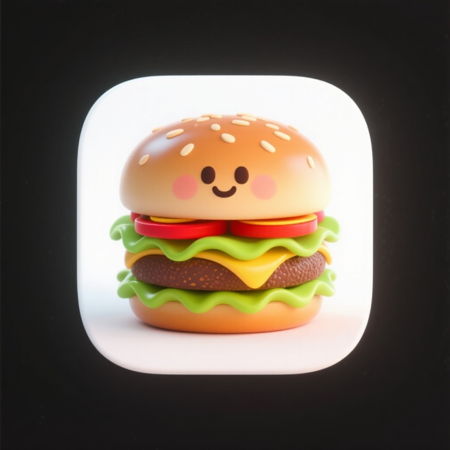 3D风格的汉堡emoji图标，白色背景，精细刻画细节，可爱和美味预览效果