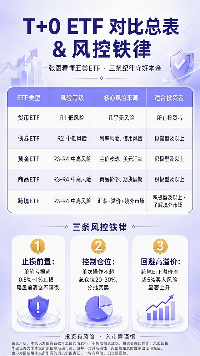 在这张金融海报的底部添加一段左对齐的免责声明文字，文字内容为："免责声明：本文仅为投资者教育之目的而发布，不构成投资建议。投资者据此操作，风险自担。华宝证券力求本文所涉信息准确可靠，但并不对其准确性、完整性和及时性做出任何保证，也不对因使用本文所引发的损失承担责任。市场有风险，投资需谨慎。"。文字使用小号深灰色字体，左对齐排列，放在画面最底部，与底边保留适当边距，不遮挡原有内容。保持原海报的浅蓝紫色和白色金融风格不变，整体画质高清2K。