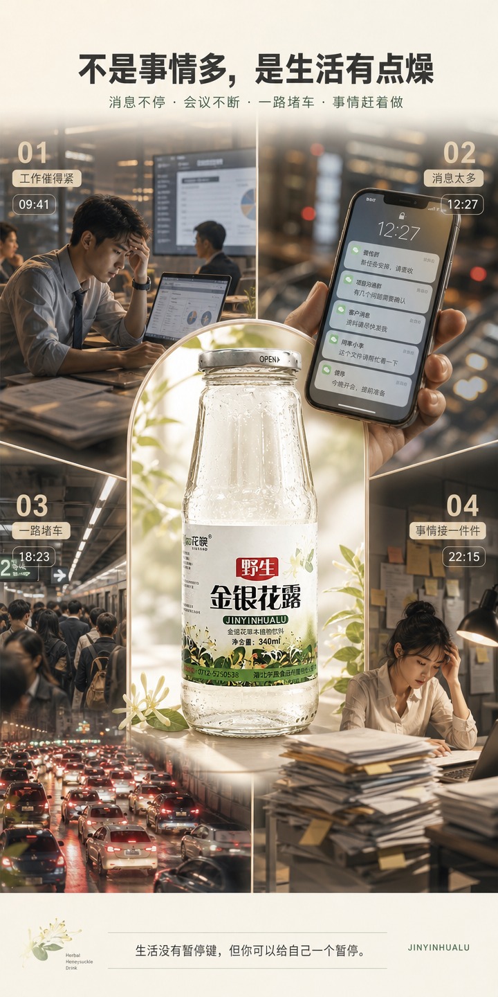 [商品] 使用【图1】野生金银花露玻璃瓶产品图；严格保留：透明… - 图片创意预览
