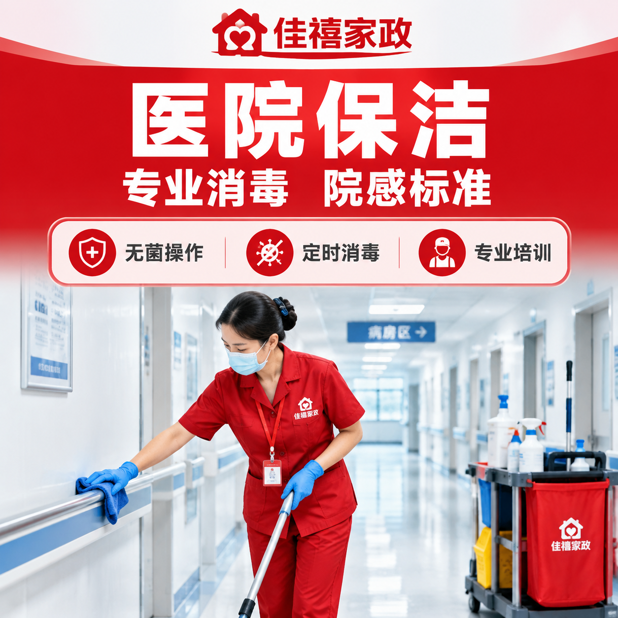 [主图-4] 医院保洁服务主题图，佳禧家政品牌。 [统一基调]… - 图片创意预览