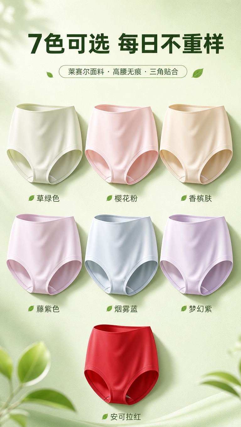 [商品] 使用【图3】7色高腰内裤；商品处理：保留7款颜色（草… - 图片创意预览
