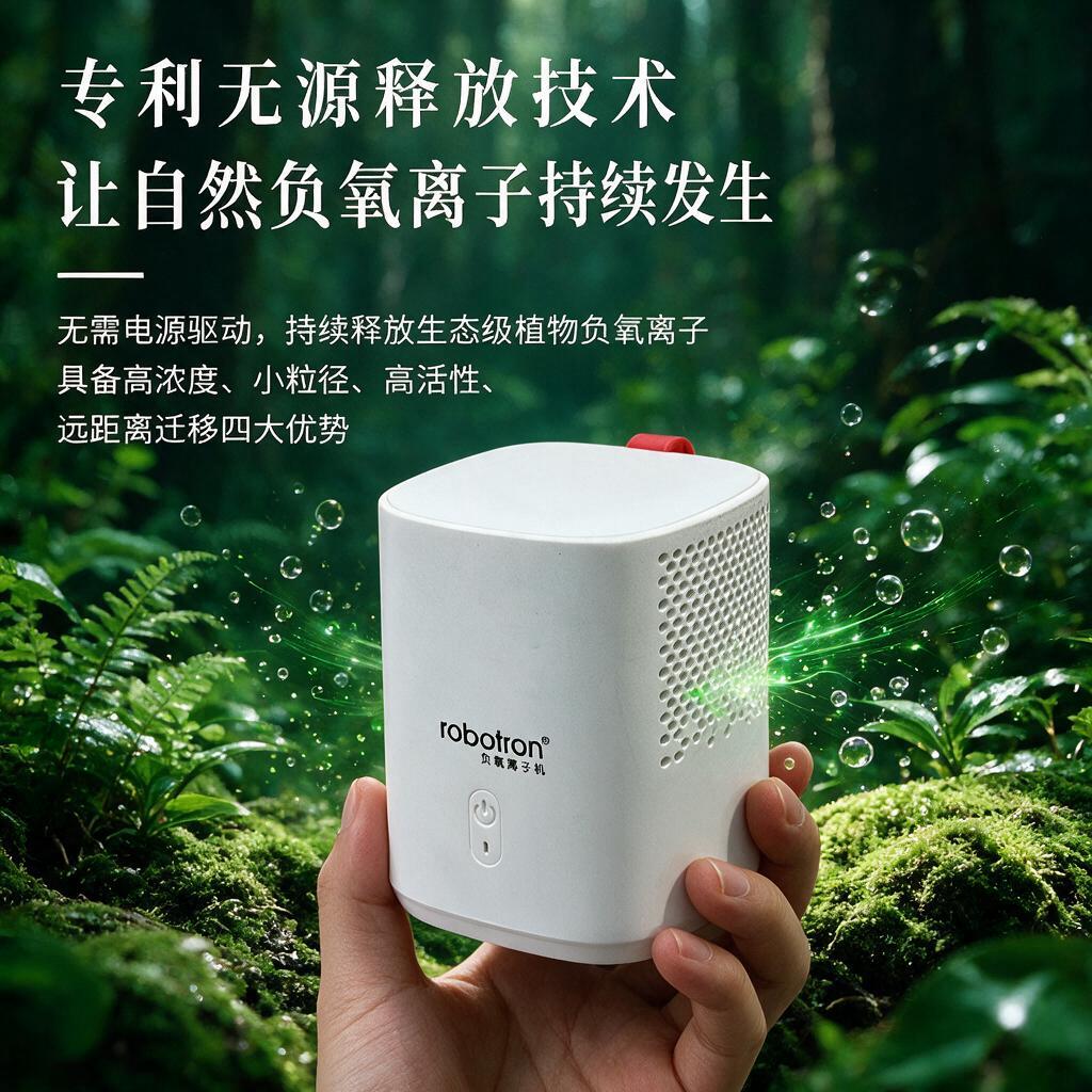 电商主图，白色便携负氧离子机产品（带红色硅胶挂绳，正面有rob… - 图片创意预览
