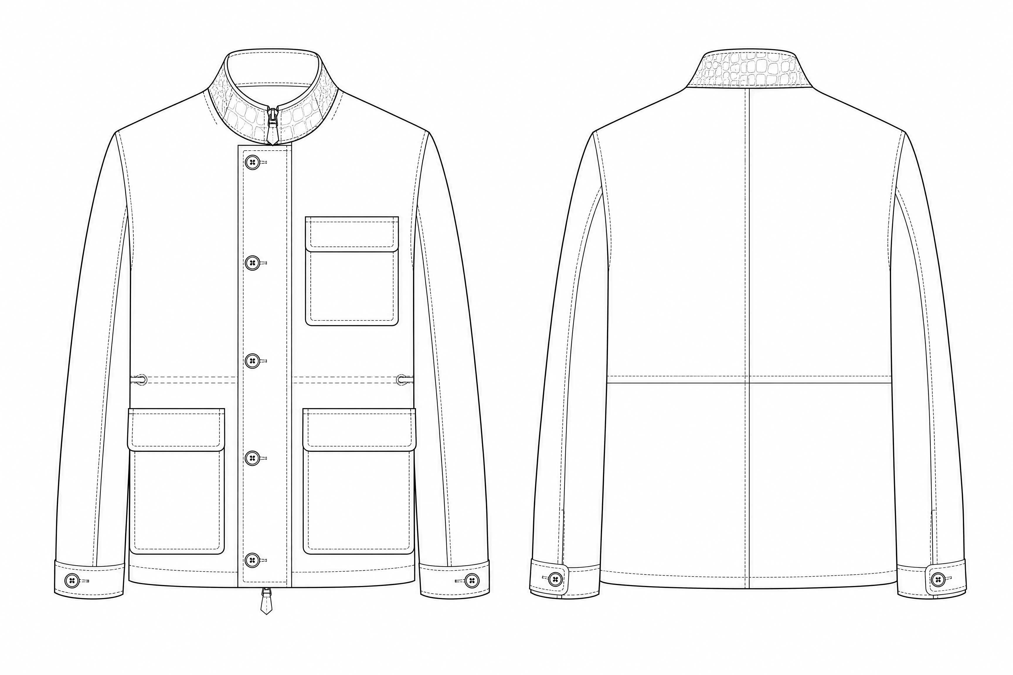专业服装款式图，CDR矢量绘图风格，钢笔工具绘制的线条稿，白底… - 图片创意预览