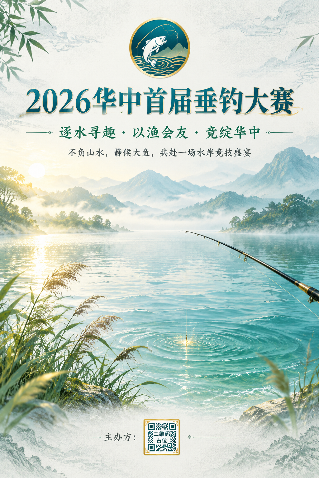 国风雅致+自然轻奢风格的垂钓大赛主视觉海报，A4竖版，画面清爽… - 图片创意预览